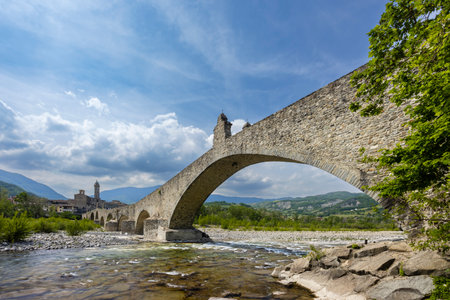 Gobbo Bridge also Devil Bridge or Ponte del Diavolo or Ponte Gobbo in Bobbio, Piacenza province,...