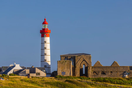 Saint-Mathieu Lighthouse, Pointe Saint-Mathieu in Plougonvelin, Finistere, Franceの写真素材