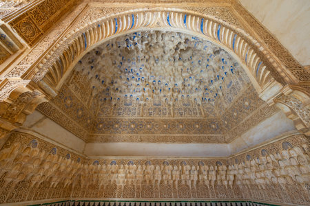Arabic interiors of Nasrid Palace, Alhambra palace comple, Generalife and Albayzin (Generalife y AlbaicÃ­n de Granada), UNESCO site, Granada, Andalusia, Spainの写真素材