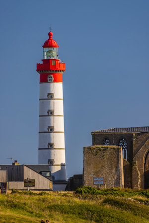 Saint-Mathieu Lighthouse, Pointe Saint-Mathieu in Plougonvelin, Finistere, Franceの写真素材