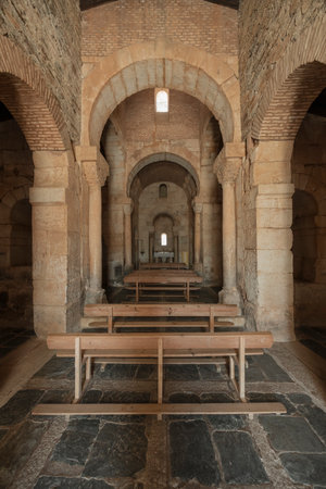 Interior of San Pedro de la Nave church (Iglesia de San Pedro de la Nave), Province of Zamora, Region of Castile and Leon, Spainの写真素材