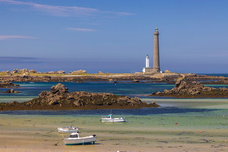 Virgin Island Lighthouse (Phare de Lile Vierge), Plouguerneau, Finistere, Brittany, Franceの写真素材
