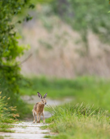 Field hare (Lepus europaeus) in Bird park Kosteliska near Dubnany, Southern Moravia, Czech Republicの写真素材