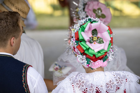 Detail of folk costume, Rakvice, Southern Moravia, Czech Republicの写真素材