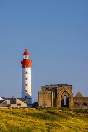 Saint-Mathieu Lighthouse, Pointe Saint-Mathieu in Plougonvelin, Finistere, Franceの写真素材