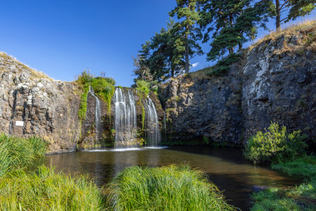 Waterfall Cascade des Veyrines near Allanche in French highlands, Auvergne, Cantal, Franceの写真素材