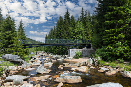 Spring landscape near Karlovsky most, Czech and Poland border, Jizerky mountains, Czech Republicの写真素材
