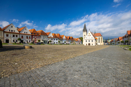 Medieval historical square Bardejov, UNESCO site, Slovakiaの写真素材