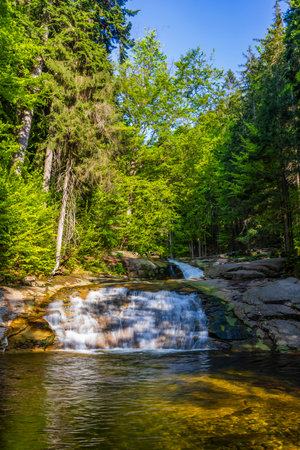 Waterfall Mumlava near Harachov, Giant Mountains (Krkonose), Eastern Bohemia, Czech Republicの写真素材