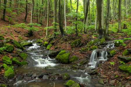 Starohutiansky waterfall near Nova Bana and Zarnovica, Pohronsky Inovec mountains, Slovakiaの写真素材