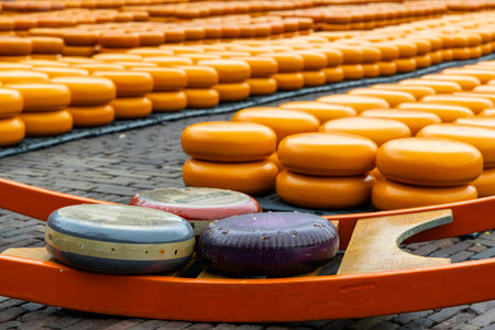 traditional cheese market in Alkmaar, Netherlandsの写真素材