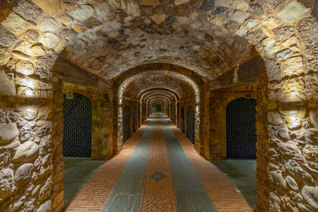 Stored wine bottles, wine cellar, Canale, Piedmont, Italyの写真素材