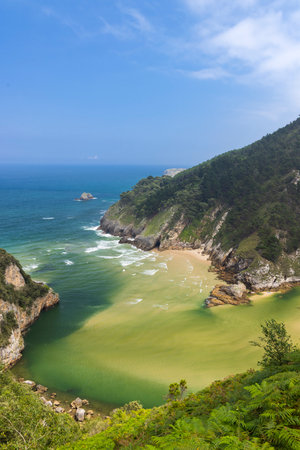 Typical landscape with Playa del Sable near Pesues, Cantabria, Spainの写真素材