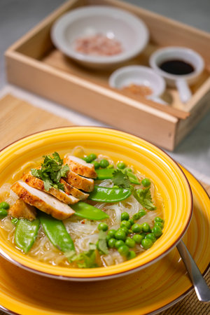 pho soup with chicken meatの写真素材