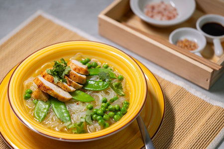 pho soup with chicken meatの写真素材