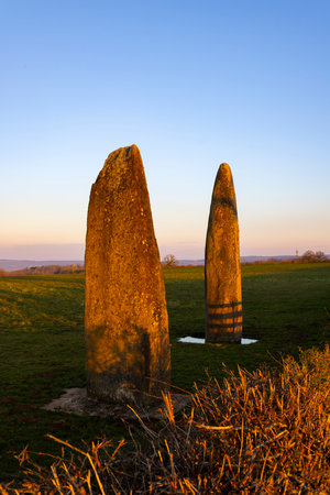menhirs standing in Couches, Saone et Loire, Bourgogne Franche Comte, Franceの写真素材