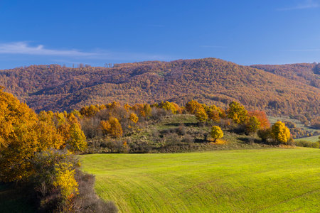 Typical autumn landscape in Stiavnicke vrchy mountains, Slovakia