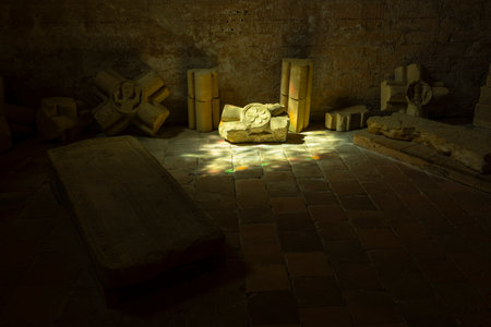 Sunlight Illuminating Ancient Stone Artifacts in La Benisson Dieuの写真素材