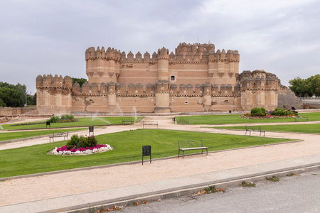 The imposing Coca Castle, a breathtaking example of Spanish Mudejar brickwork, stands majestically in Coca, Segovia, Castilla and Leon, Spainの写真素材