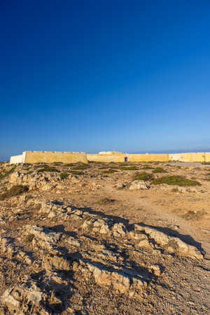 Scenic view of Fortaleza de Sagres, a historic fortress overlooking the Atlantic Ocean in Algarve, Portugalの写真素材