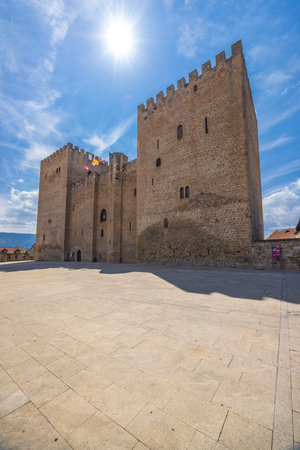Wide angle view of the Alcazar of Medina de Pomar Castle in Plaza El Alcazar, Burgos, Spain, on a sunny summer dayの写真素材