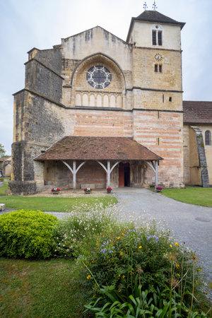 Saint Jean Baptiste Abbey Church standing tall in Sorde l'Abbaye, a charming village nestled in the Landes region of Nouvelle Aquitaine, Franceの写真素材