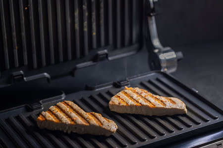 tuna fish steak on the electric grillの写真素材