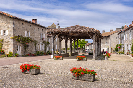 Picturesque view of the historic market hall in Place Royale, Mortemart, Haute Vienne, Nouvelle Aquitaine, Franceの写真素材