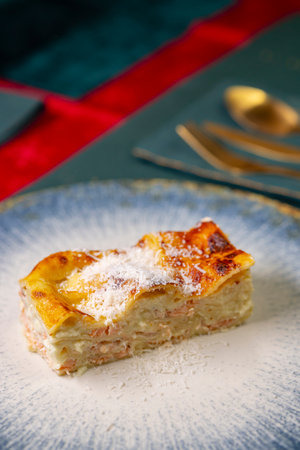 salmon lasagna for the Christmas holidaysの写真素材