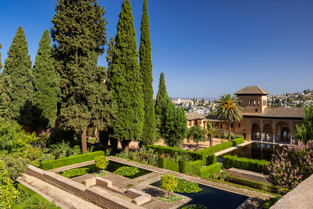 Alhambra, Generalife and Albayzin (Generalife y AlbaicÃ­n de Granada), UNESCO site, Granada, Andalusia, Spainの写真素材