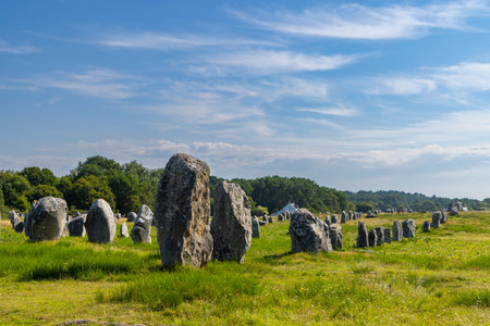 Standing stones (or menhirs) in Carnac, Morbihan, Brittany, Franceの写真素材