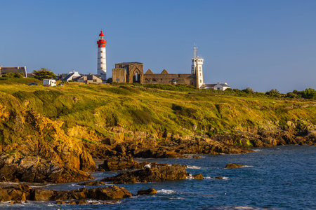 Saint-Mathieu Lighthouse, Pointe Saint-Mathieu in Plougonvelin, Finistere, Franceの写真素材