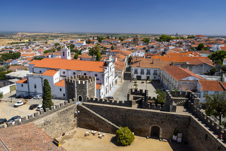 Beja historic center with buildings, castle, cathedral, city, and Alentejo landscapeの写真素材