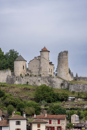 Castle of Laroquebrou and Laroquebrou village in Cantal, Auvergne Rhone Alpes, Franceの写真素材