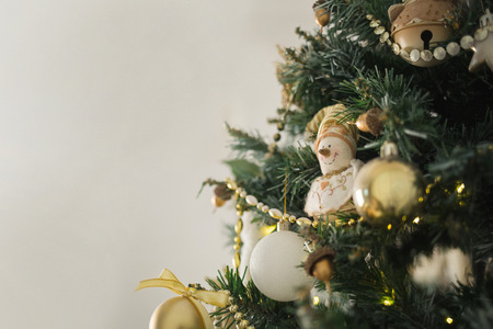 Pretty dressed up Christmas tree close-up. Background for holiday.の写真素材