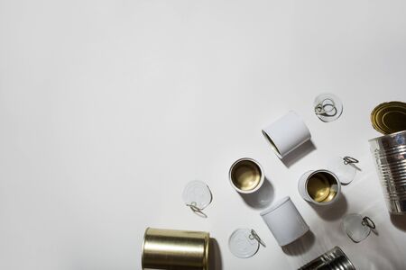 collecting metall tin cans for recycling. eco friendly. environmental protection. copy space.の写真素材