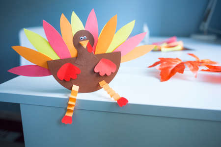 paper craft for kids. DIY Turkey made for thanksgiving day. create art for children.の写真素材