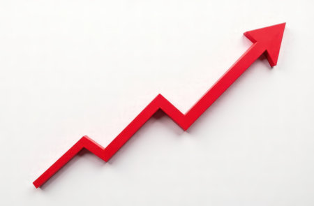 red ascending arrow zigzag. upward trend in the economy. growing business.の素材