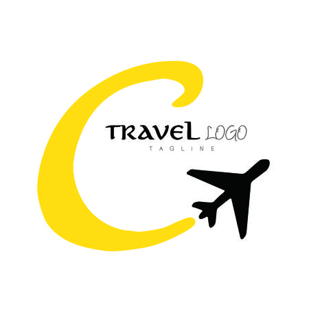 Travel logo that have a planet flying around world. vector illustration.のイラスト素材