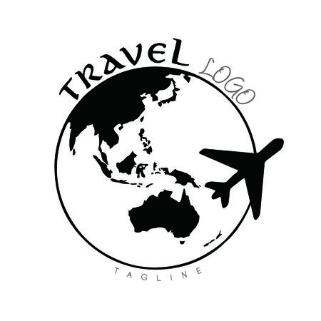 Travel logo that have a planet flying around world. vector illustration.のイラスト素材