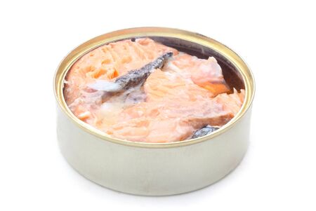 Tinned Salmon Isolated On Whiteの写真素材