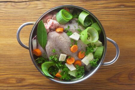 Ingredients For Chicken Stock In A Cooking Potの写真素材