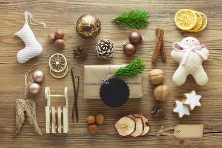 Christmas Flat Lay On A Wooden Backgroundの写真素材