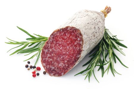 Hungarian Salami Isolated On Whiteの写真素材
