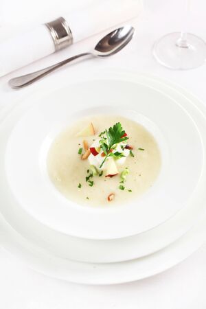 Celery Soup Served In A White Bowlの写真素材