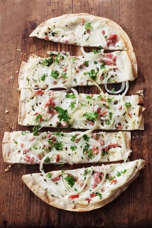 Alsace Tarte FlambÃ©e On A Wooden Background