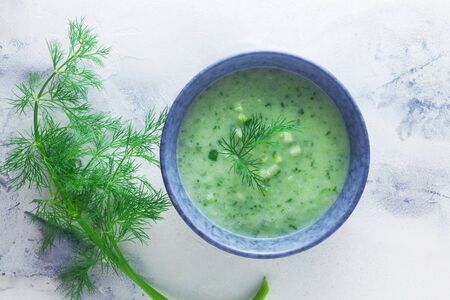 Cucumber Gazpacho In A Blue Bowlの写真素材
