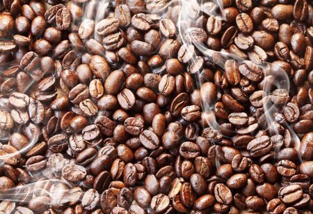 Top View Of Steaming Coffee Beansの写真素材