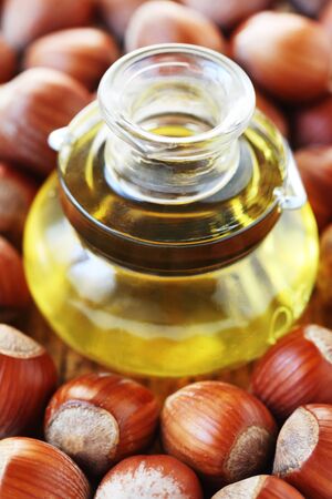 Hazelnut Oil In A Small Bottleの写真素材