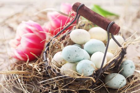 Easter Eggs In A Metal Basket